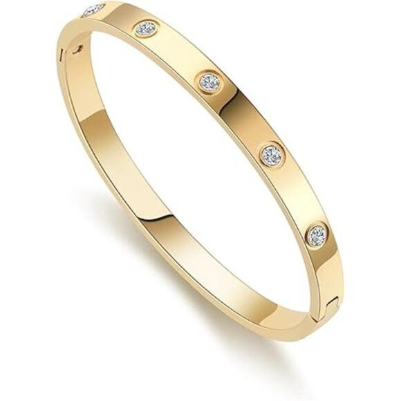 Gold Bracelets for Women Friendship Love Bangle Bracelets Cubic Zirconia - Picture 7 of 7